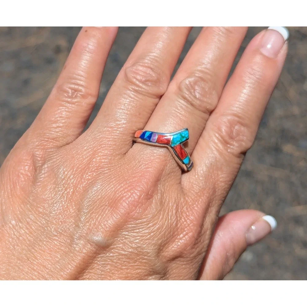 Navajo Handmade‎ Silver Ring Turquoise Signed Native American Jewelry 9 ***